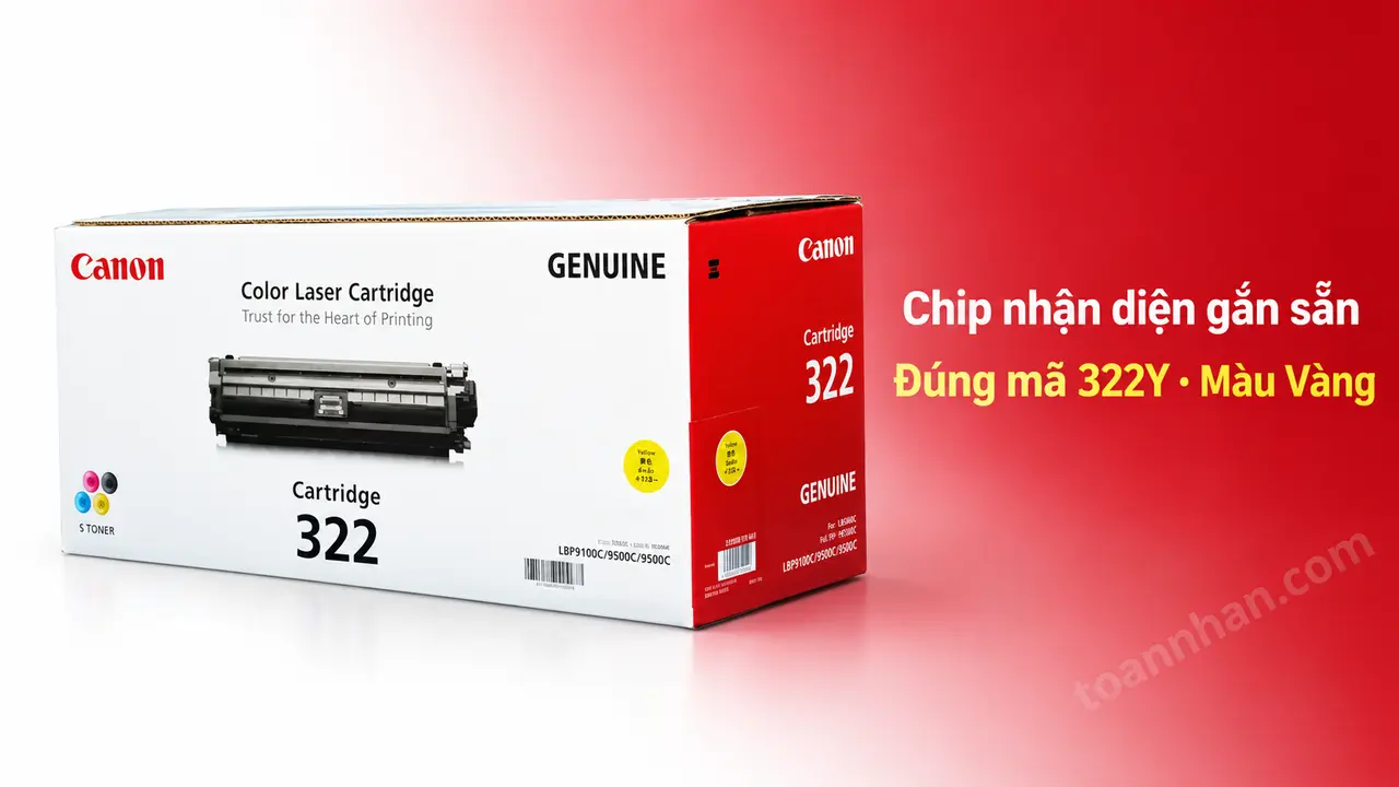 Hộp mực Canon 322Y chính hãng màu Vàng có chip nhận diện gắn sẵn