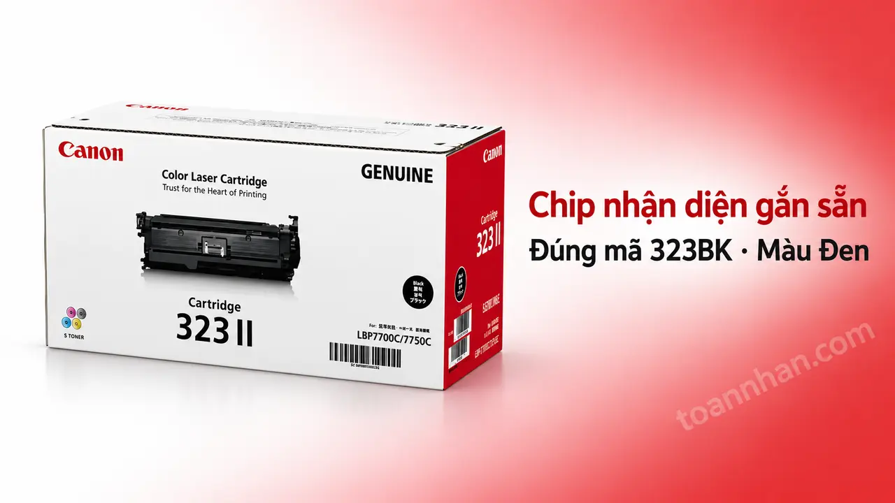 Hộp mực Canon 323BK chính hãng màu Đen có chip nhận diện gắn sẵn