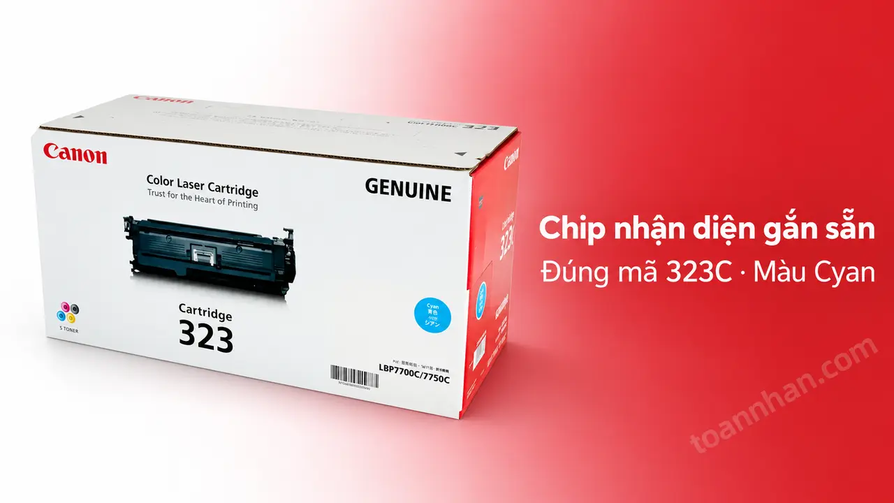 Hộp mực Canon 323C chính hãng màu Cyan có chip nhận diện gắn sẵn