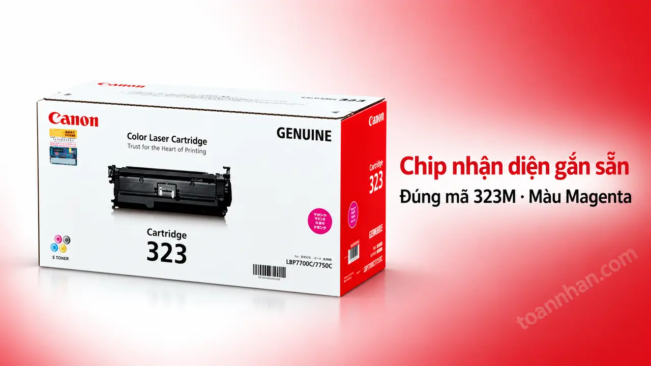 Hộp mực Canon 323M chính hãng màu Magenta có chip nhận diện gắn sẵn