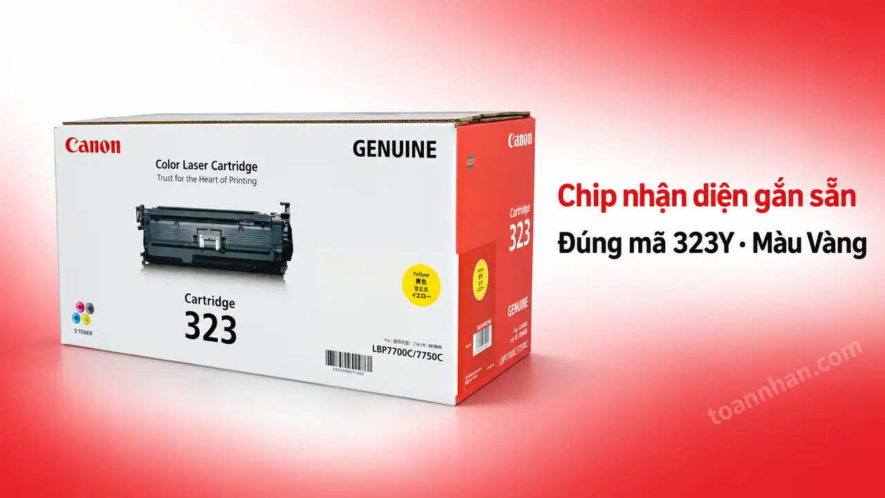 Hộp mực Canon 323Y chính hãng màu Vàng có chip nhận diện gắn sẵn