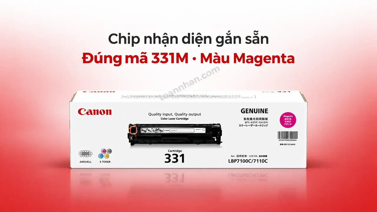 Hộp mực Canon 331M chính hãng màu Magenta có chip nhận diện gắn sẵn