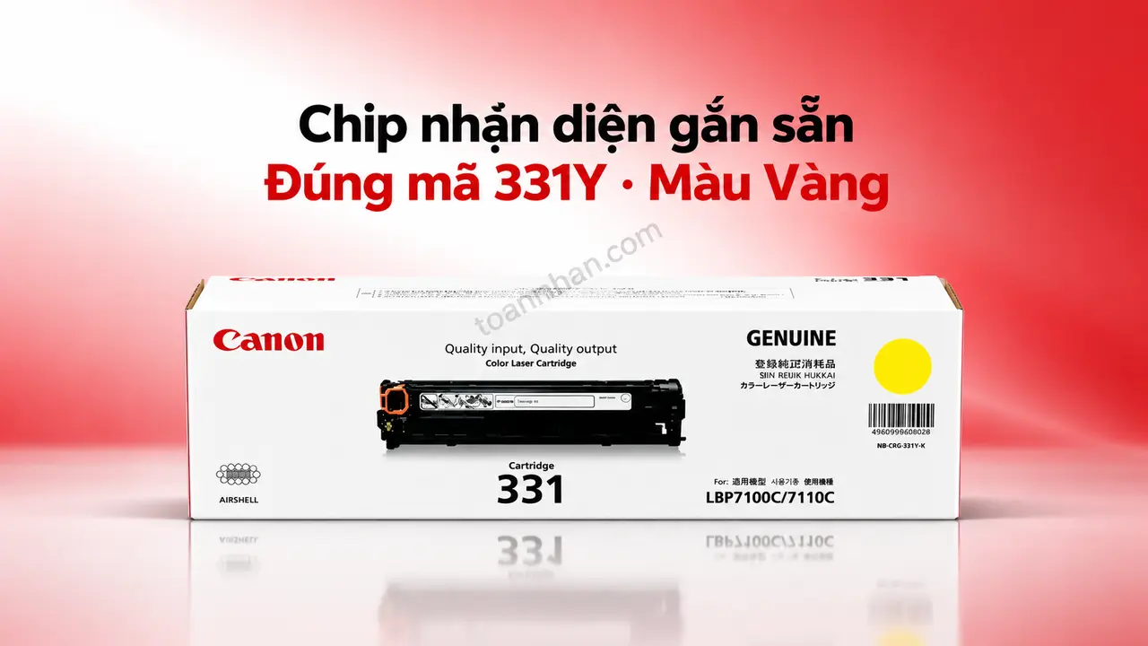 Hộp mực Canon 331Y chính hãng màu Vàng có chip nhận diện gắn sẵn