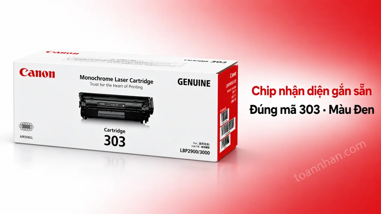 Hộp mực Canon 303 chính hãng màu Đen có chip nhận diện gắn sẵn