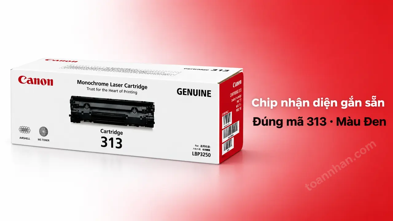 Hộp mực Canon 313 chính hãng màu Đen có chip nhận diện gắn sẵn