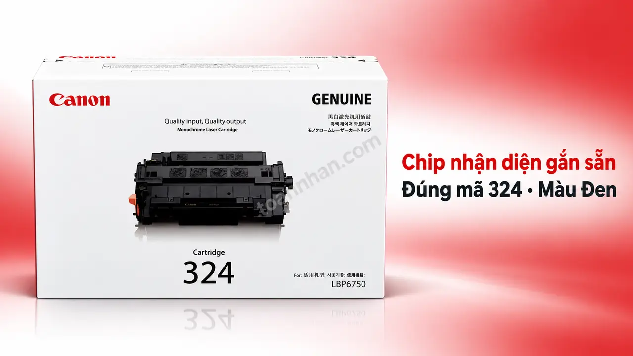 Hộp mực Canon 324 chính hãng màu Đen có chip nhận diện gắn sẵn