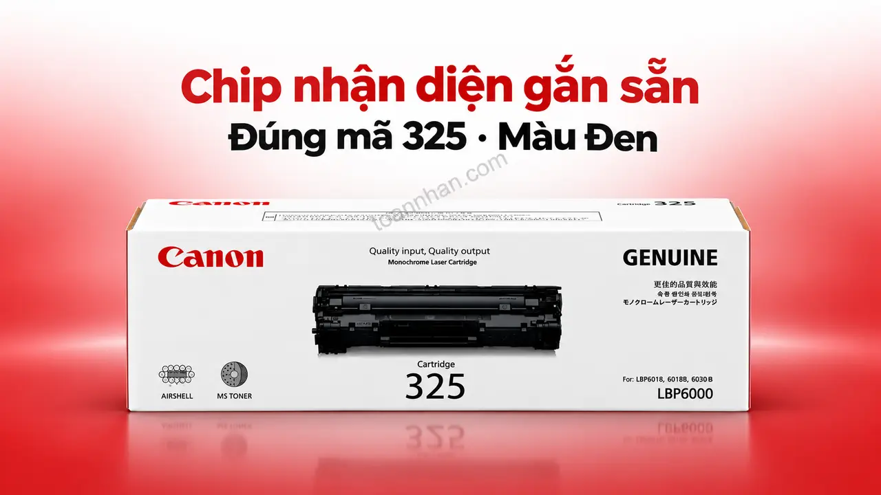 Hộp mực Canon 325 chính hãng màu Đen có chip nhận diện gắn sẵn