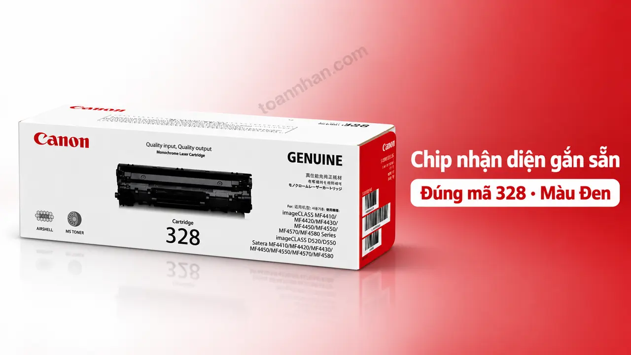 Hộp mực Canon 328 chính hãng màu Đen có chip nhận diện gắn sẵn