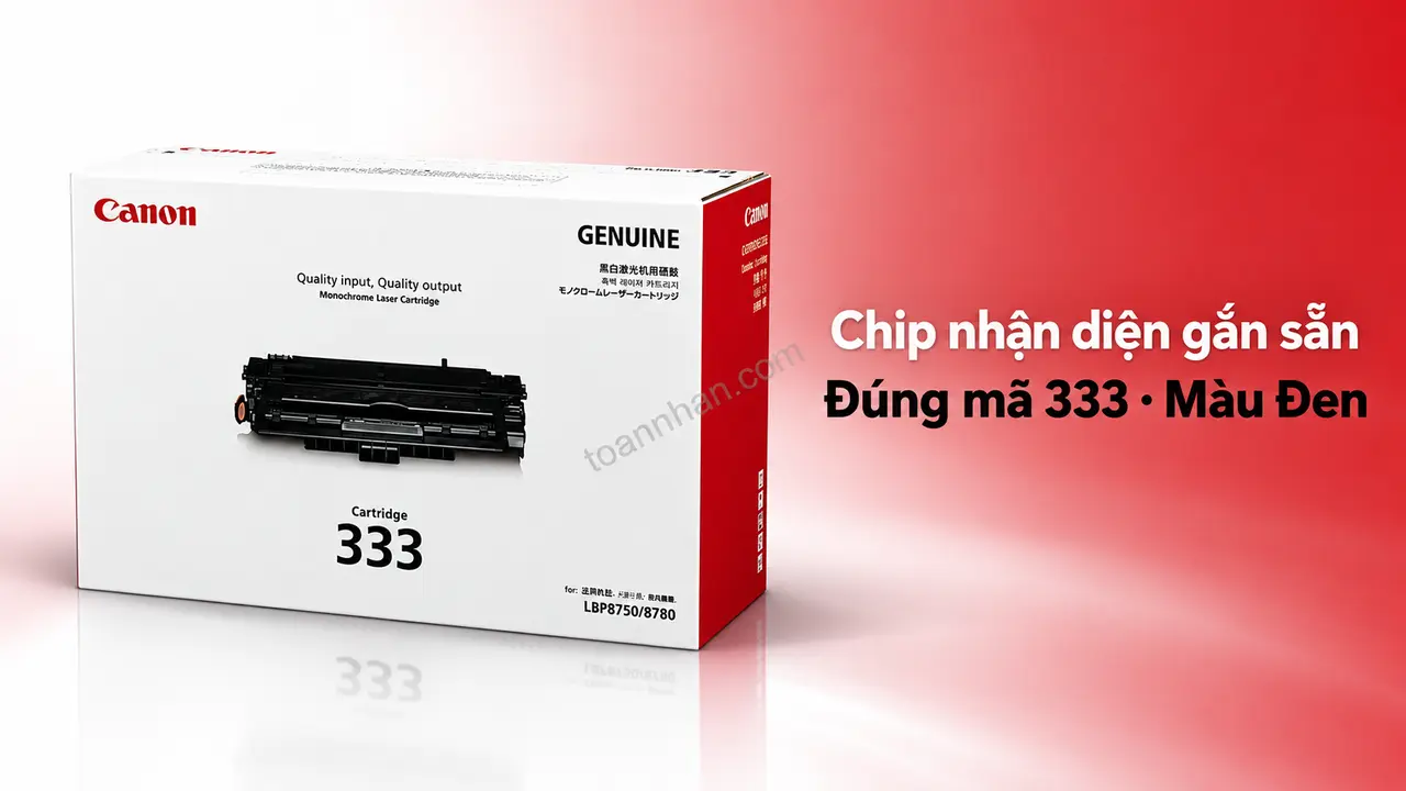 Hộp mực Canon 333 chính hãng màu Đen có chip nhận diện gắn sẵn