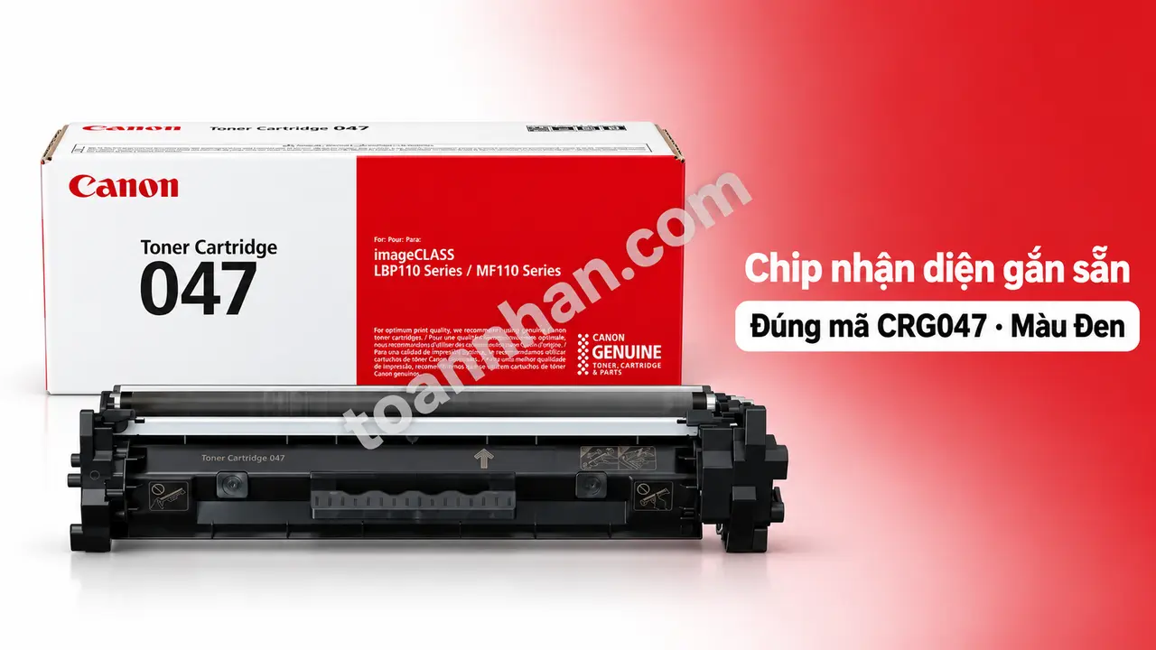 Hộp mực Canon CRG047 chính hãng màu đen có chip nhận diện gắn sẵn