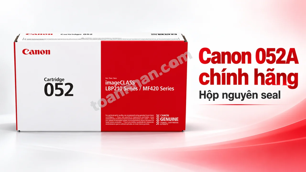 Hộp mực Canon 052 chính hãng còn nguyên hộp, mã in trên vỏ để đối chiếu trước khi mở