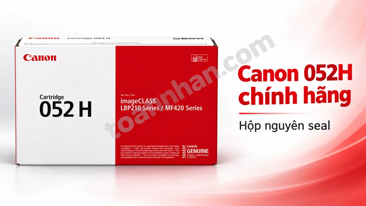 Hộp mực Canon 052 H chính hãng còn nguyên hộp, mã in trên vỏ để đối chiếu trước khi mở