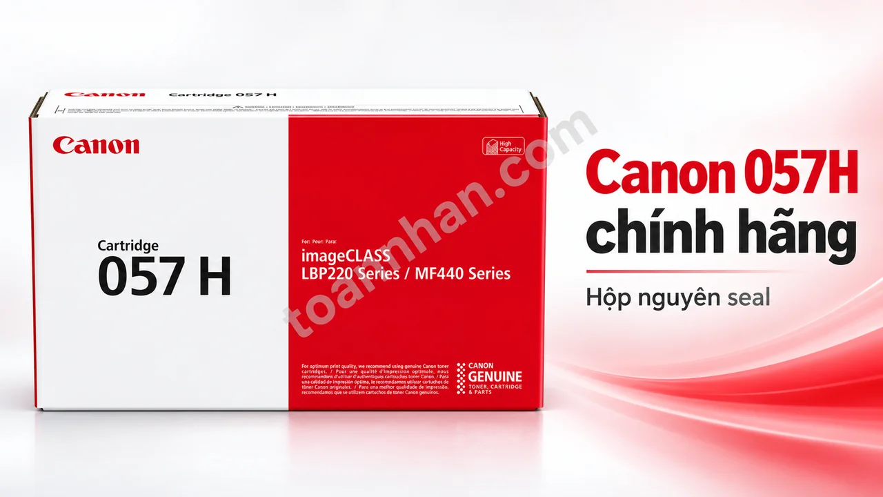 Hộp mực Canon 057 H chính hãng còn nguyên hộp, mã in trên vỏ để đối chiếu trước khi mở