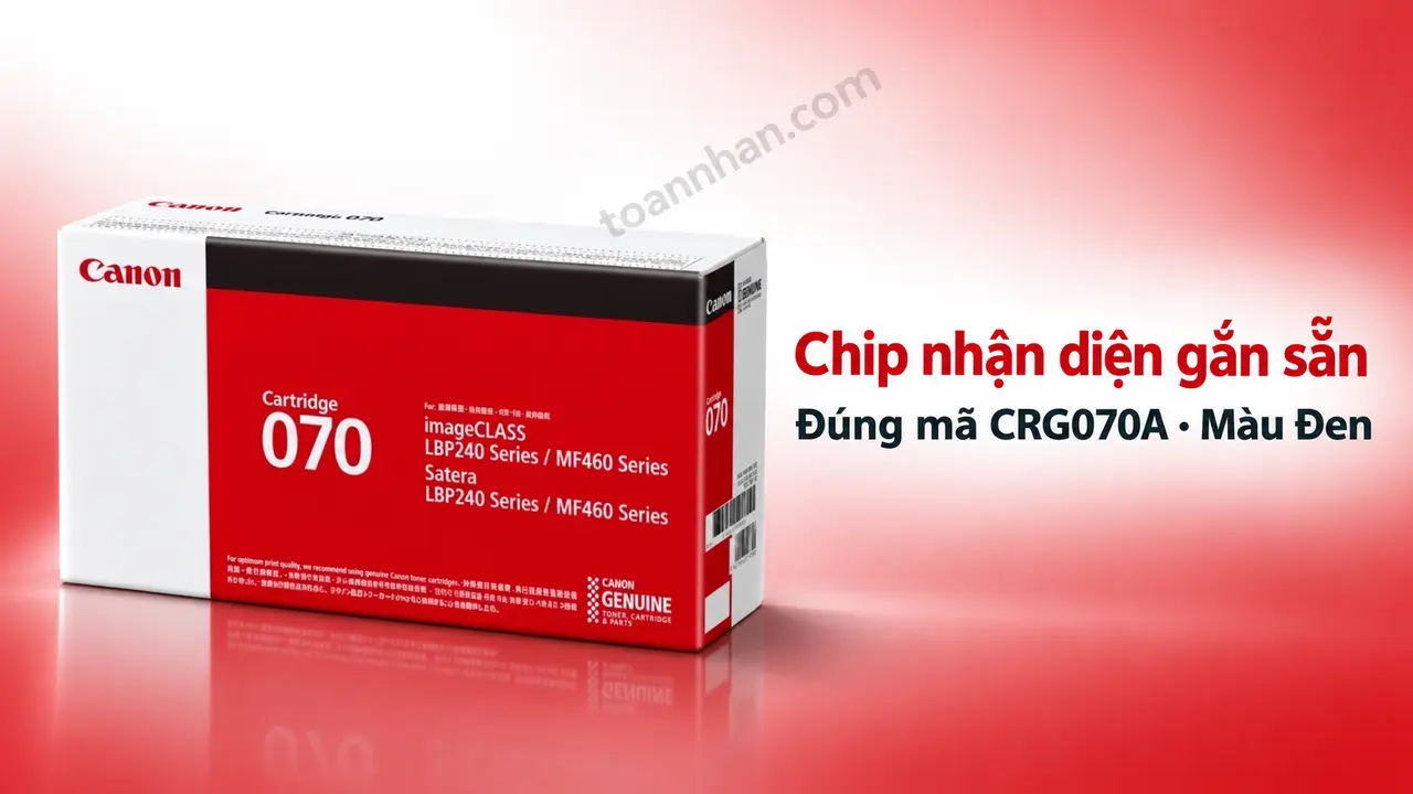 Hộp mực Canon CRG070A chính hãng màu Đen có chip nhận diện gắn sẵn