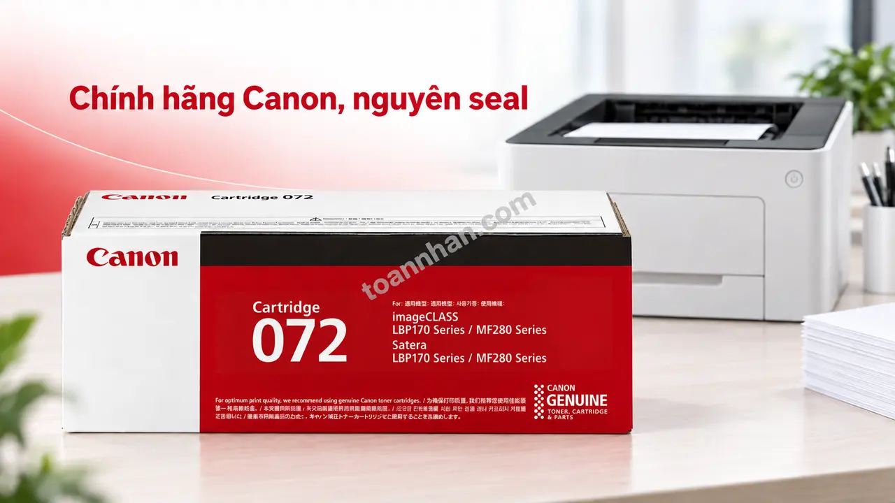 Hộp mực Canon CRG072A chính hãng nguyên seal cạnh máy in laser Canon tương thích