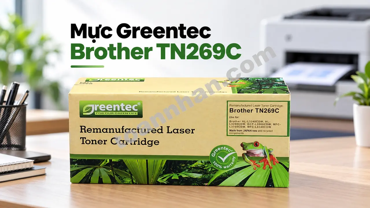 Hộp mực Greentec Brother TN269C nguyên hộp cạnh máy in laser