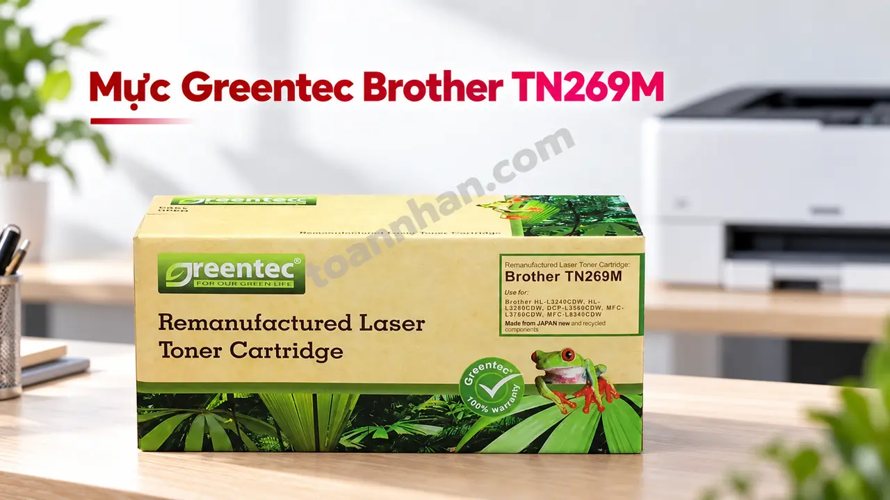 Hộp mực Greentec Brother TN269M nguyên hộp cạnh máy in laser