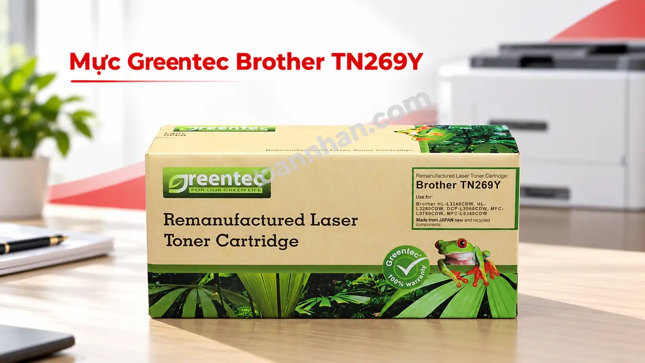 Hộp mực Greentec Brother TN269Y nguyên hộp cạnh máy in laser
