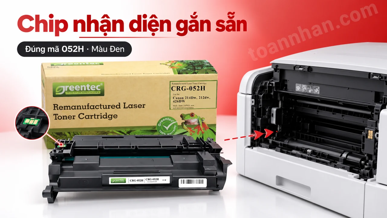 Hộp mực Greentec Canon 052H màu Đen có chip nhận diện cạnh máy in tương thích