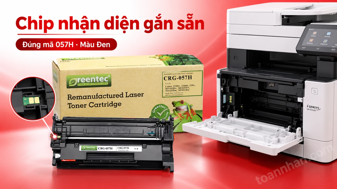 Hộp mực Greentec Canon 057H màu Đen có chip nhận diện cạnh máy in tương thích
