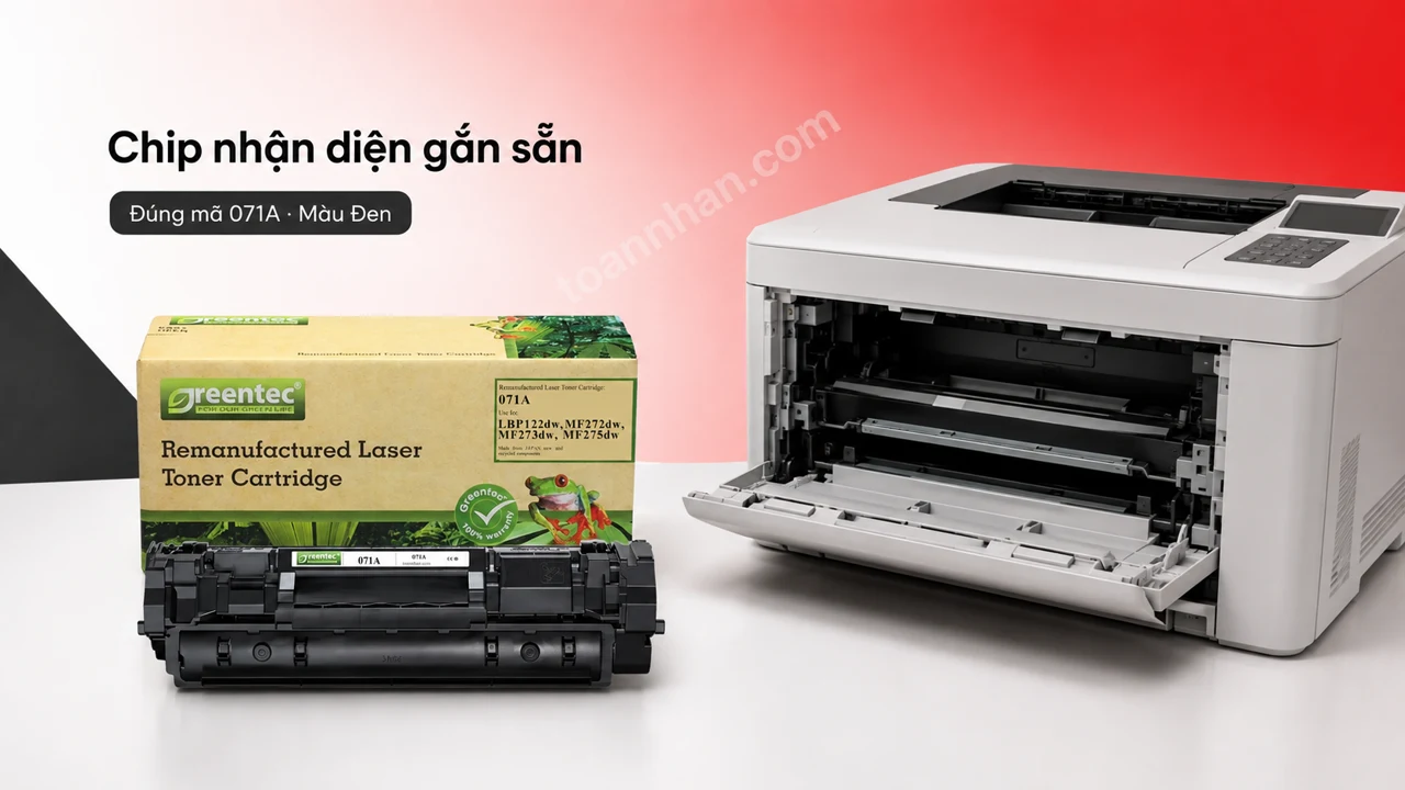 Hộp mực Greentech Canon 071A màu Đen có chip nhận diện cạnh máy in tương thích