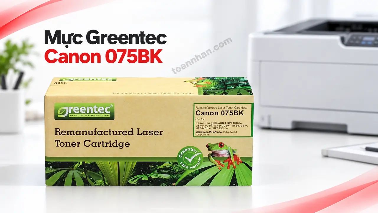 Hộp mực Greentech Canon 075BK nguyên hộp cạnh máy in laser