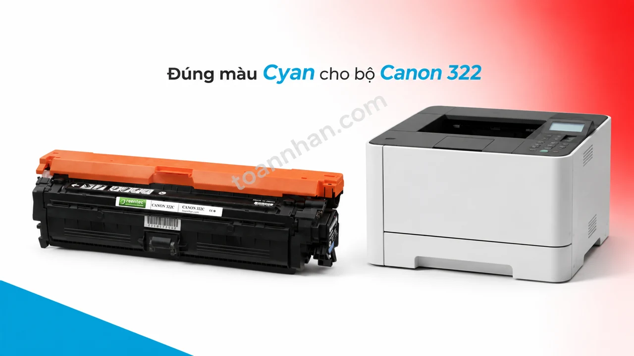 Hộp mực Greentech Canon 322C màu Cyan cạnh máy in laser màu tương thích