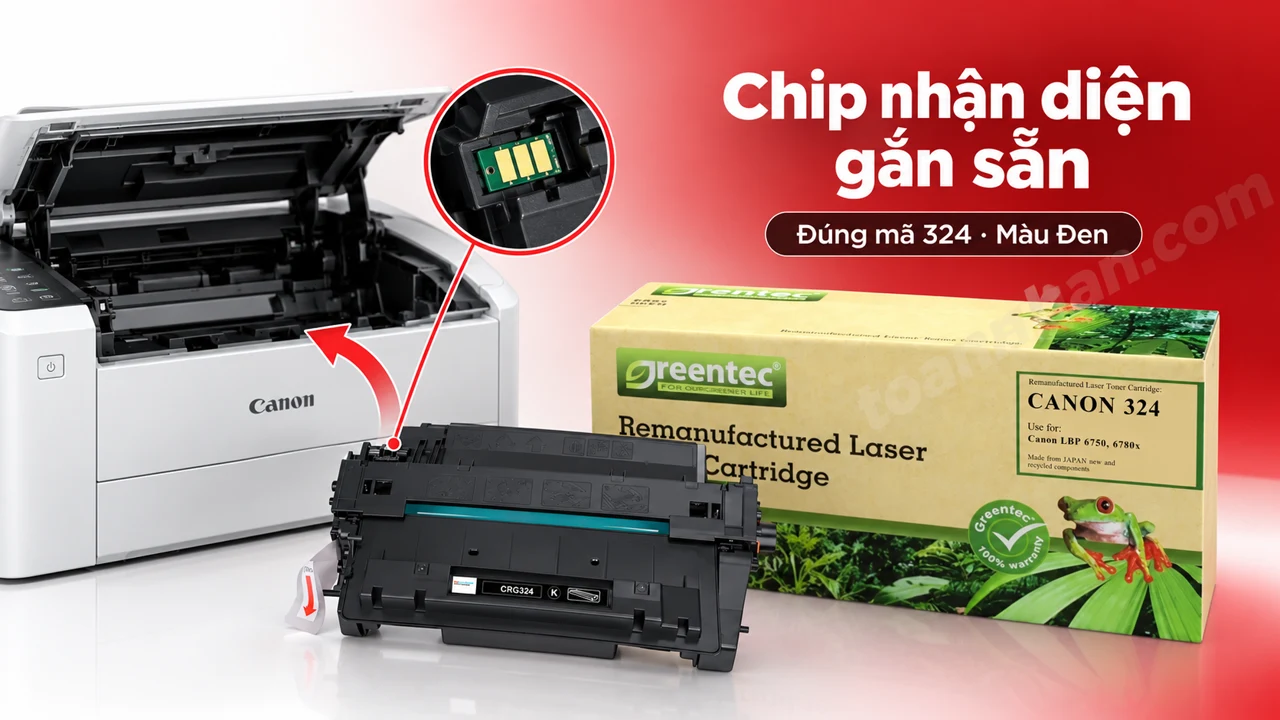 Hộp mực Greentec Canon 324 màu Đen có chip nhận diện cạnh máy in tương thích
