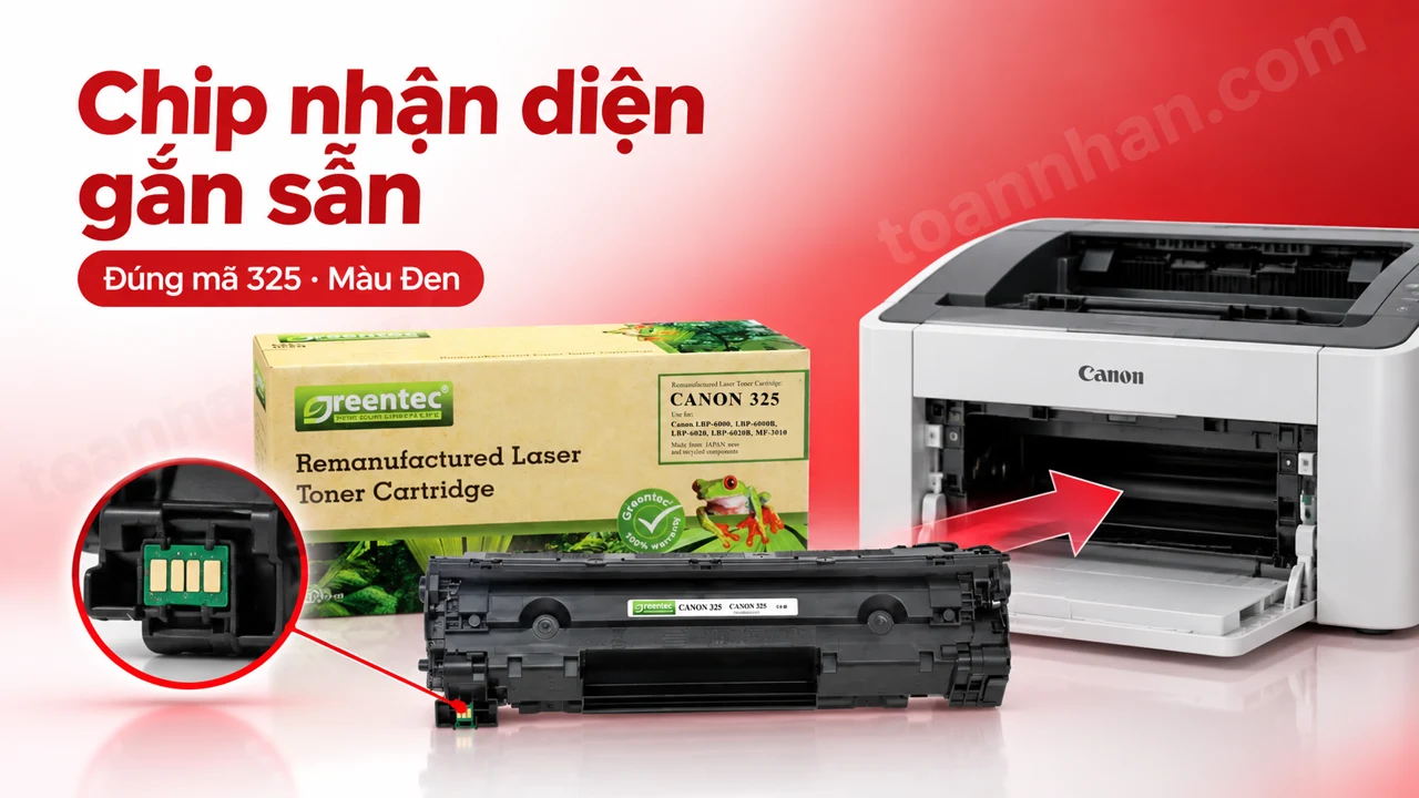 Hộp mực Greentec Canon 325 màu Đen có chip nhận diện cạnh máy in tương thích
