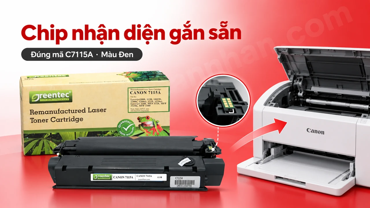 Hộp mực Greentec Canon C7115A màu Đen có chip nhận diện cạnh máy in tương thích