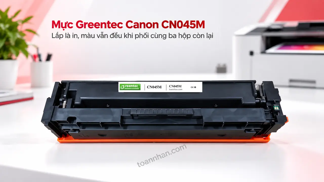 Cartridge Greentec Canon CN045M đúng màu bên máy in laser màu