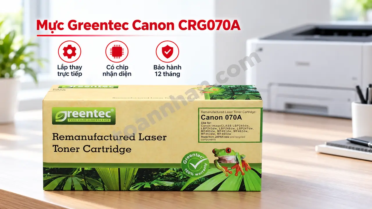 Hộp mực Greentec Canon CRG070A nguyên hộp cạnh máy in laser