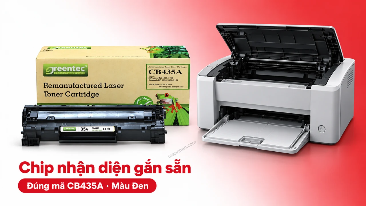 Hộp mực Greentec HP CB435A màu Đen có chip nhận diện cạnh máy in tương thích