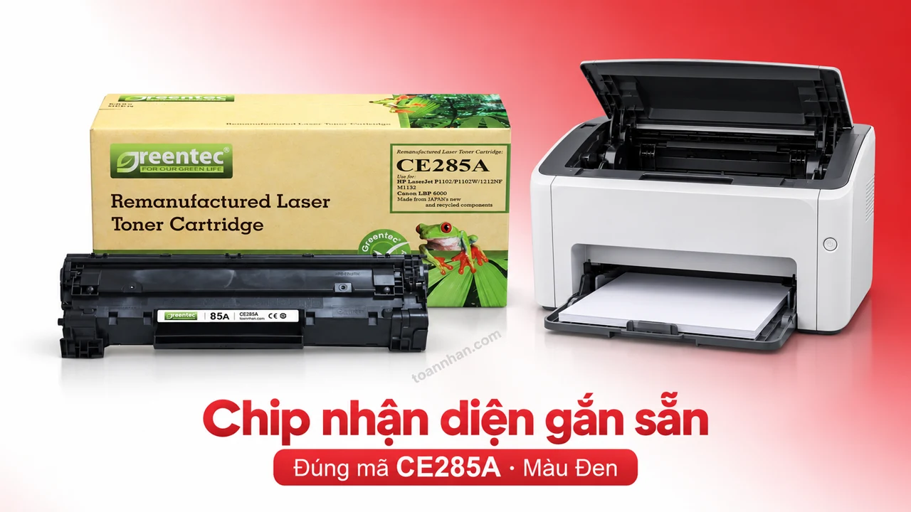 Hộp mực Greentec HP CE285A màu Đen có chip nhận diện cạnh máy in tương thích