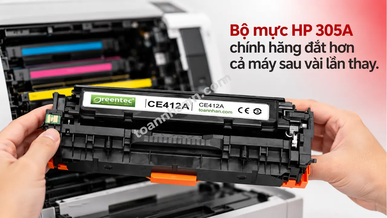 Hộp mực Greentec HP CE412A cạnh máy in