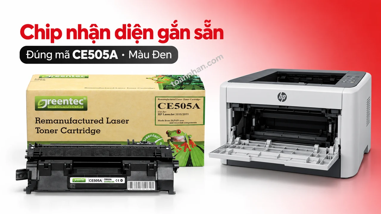 Hộp mực Greentec HP CE505A màu Đen có chip nhận diện cạnh máy in tương thích