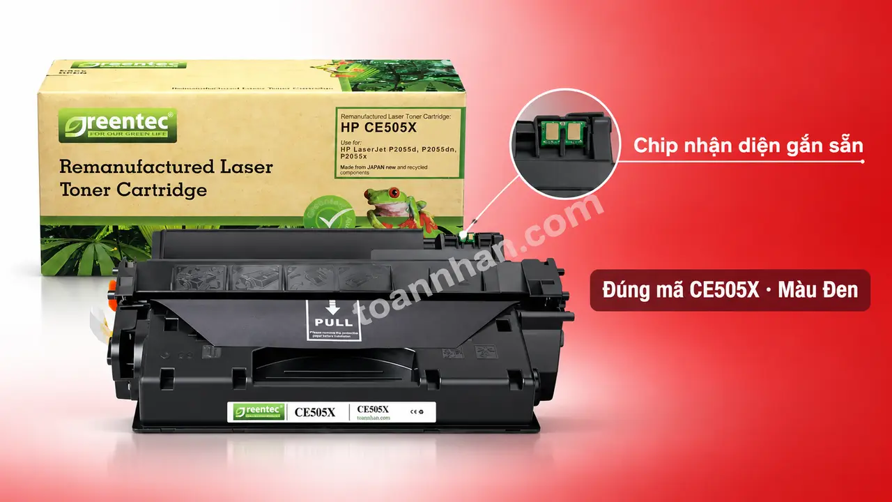 Hộp mực Greentech HP CE505X màu đen có chip nhận diện gắn sẵn