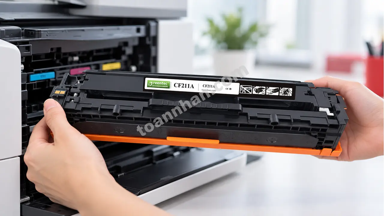 Hộp mực Greentec HP CF211A cạnh máy in