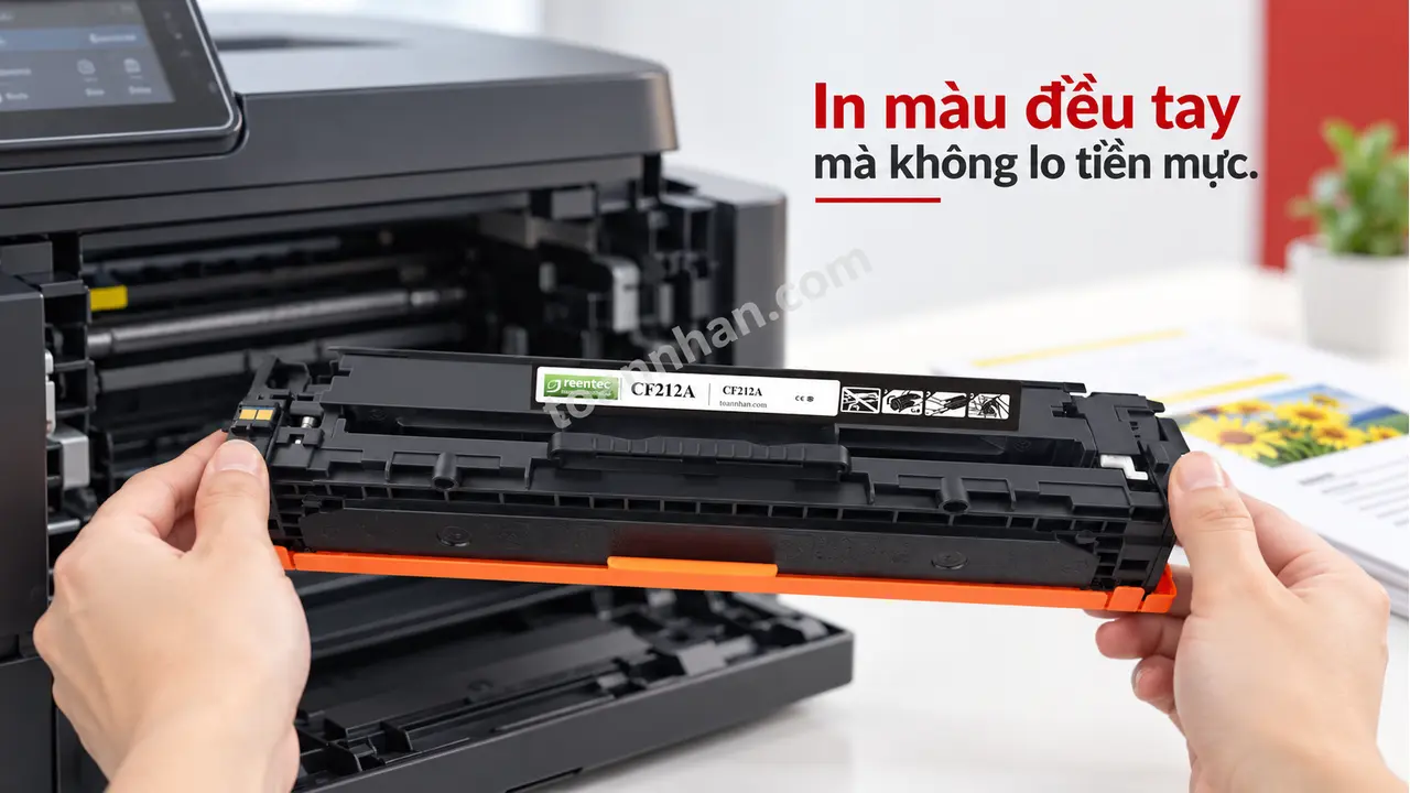 Hộp mực Greentec HP CF212A cạnh máy in