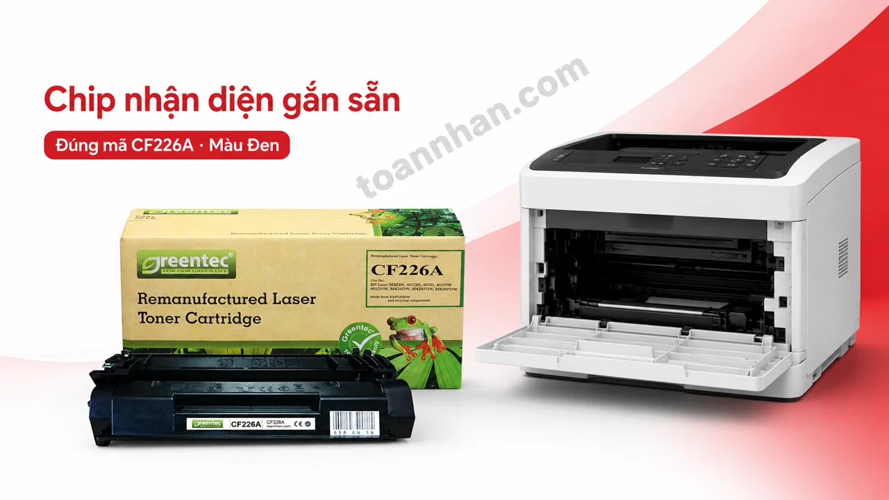 Hộp mực Greentec HP CF226A màu Đen có chip nhận diện cạnh máy in tương thích