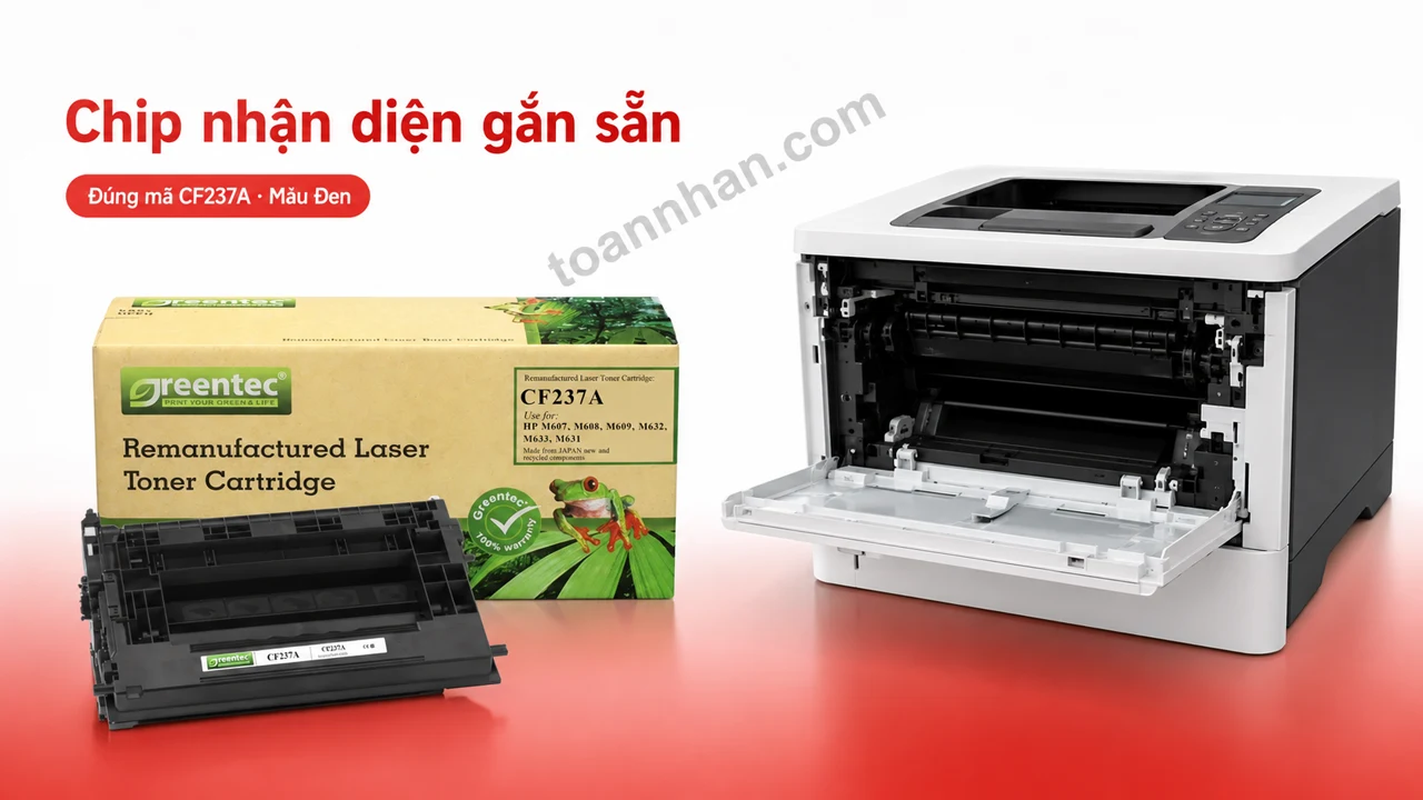 Hộp mực Greentec HP CF237A màu Đen có chip nhận diện cạnh máy in tương thích
