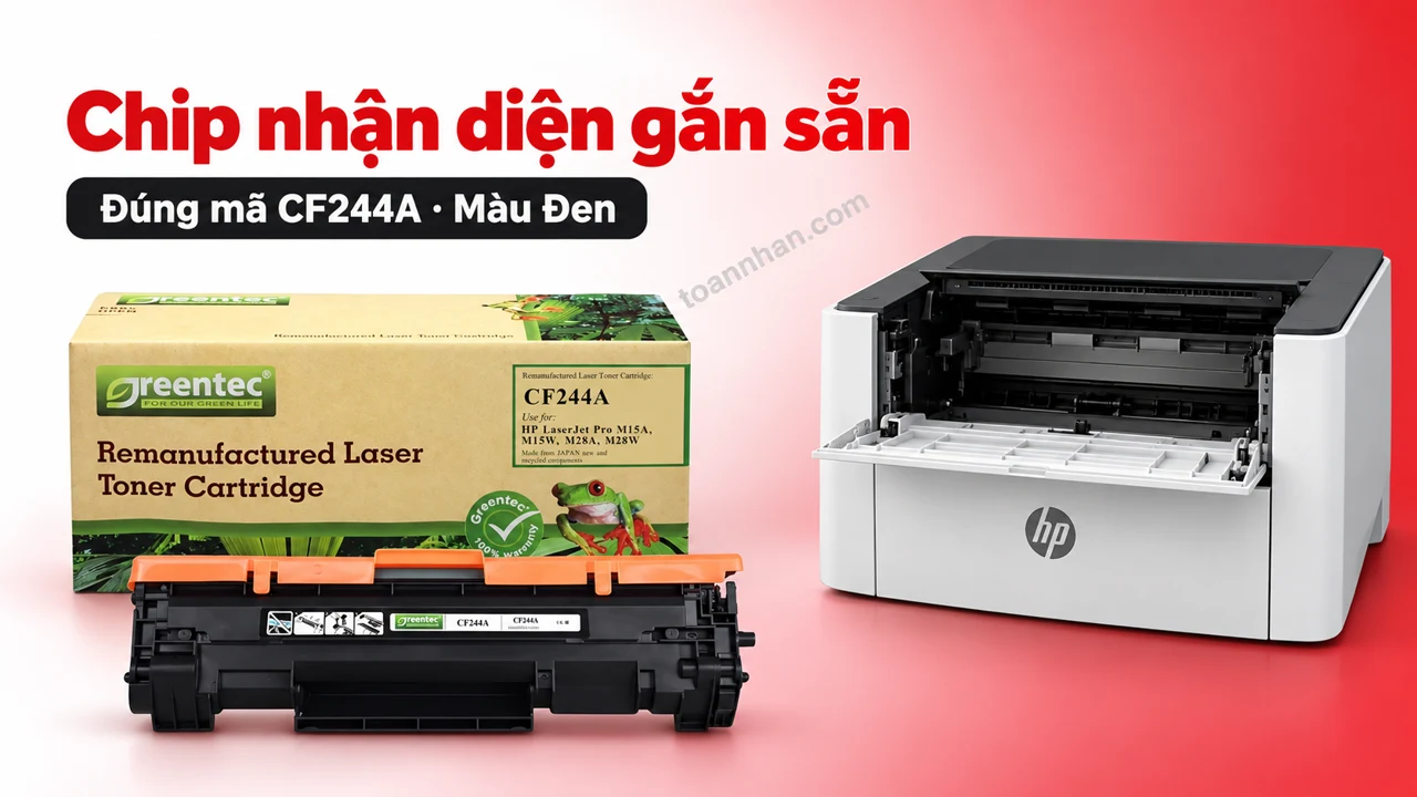 Hộp mực Greentec HP CF244A màu Đen có chip nhận diện cạnh máy in tương thích
