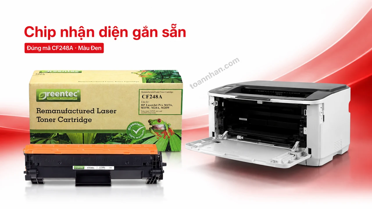 Hộp mực Greentec HP CF248A màu Đen có chip nhận diện cạnh máy in tương thích