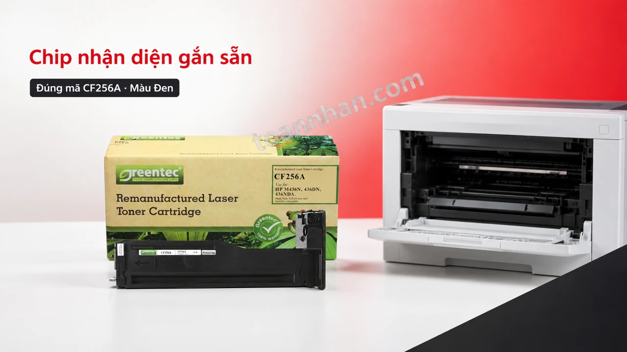 Hộp mực Greentech HP CF256A màu Đen có chip nhận diện cạnh máy in tương thích