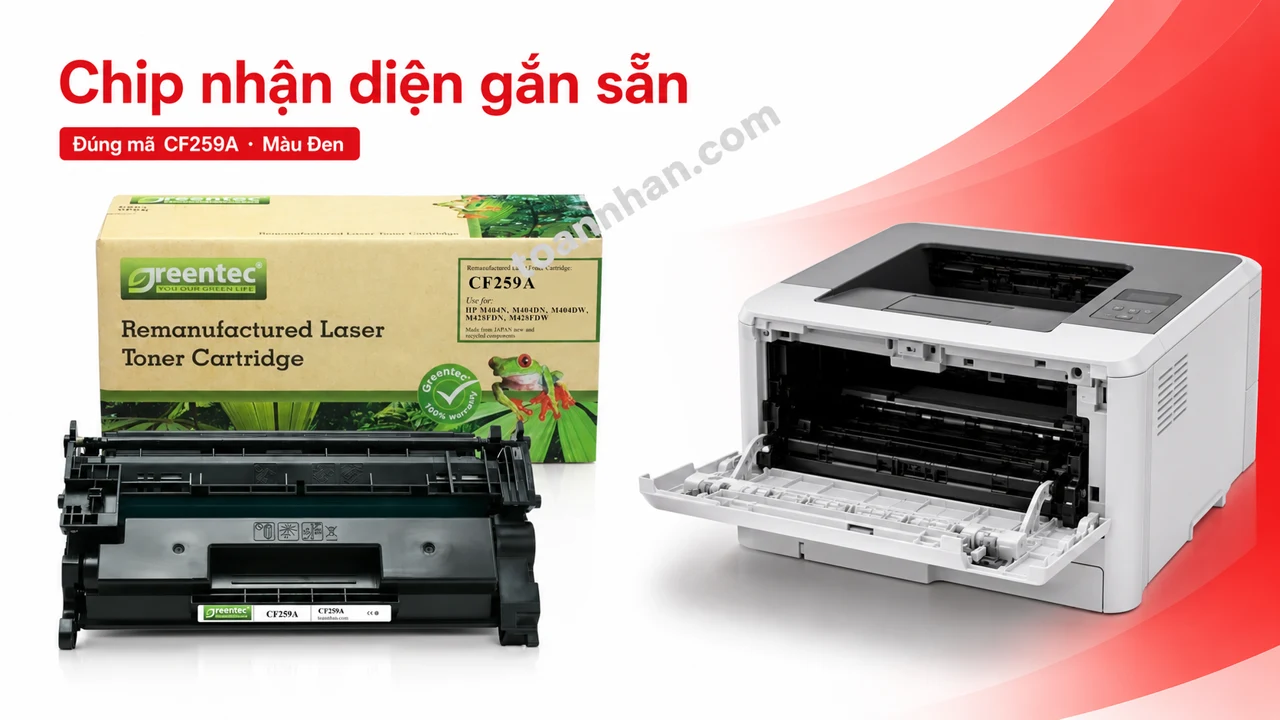 Hộp mực Greentec HP CF259A màu Đen có chip nhận diện cạnh máy in tương thích