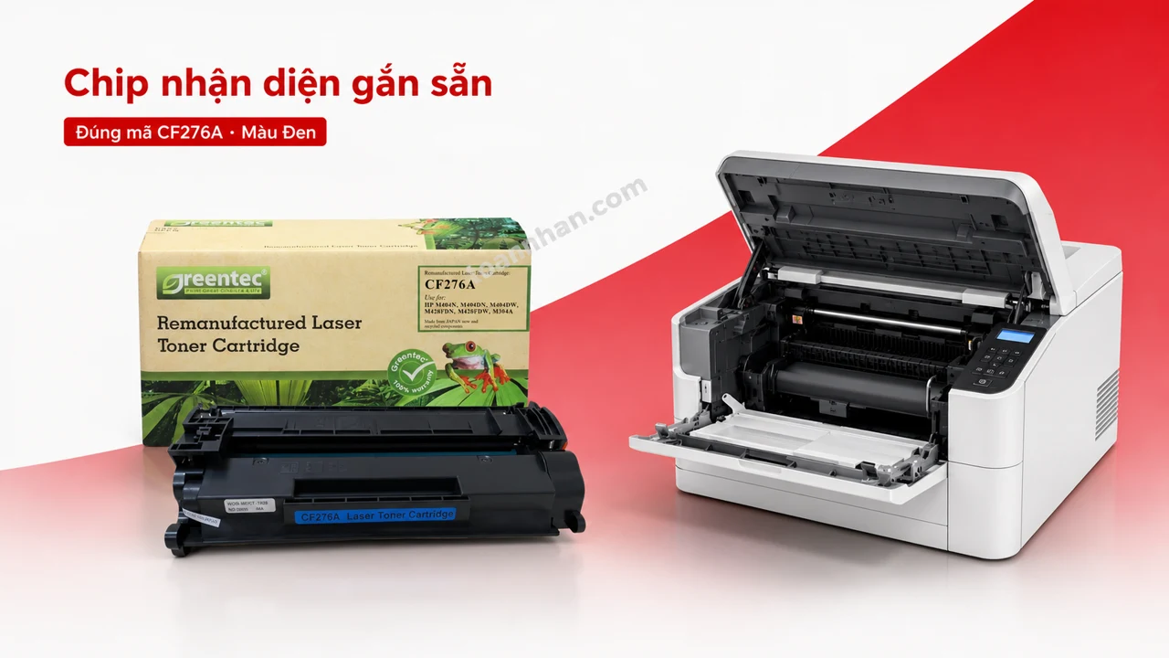 Hộp mực Greentec HP CF276A màu Đen có chip nhận diện cạnh máy in tương thích
