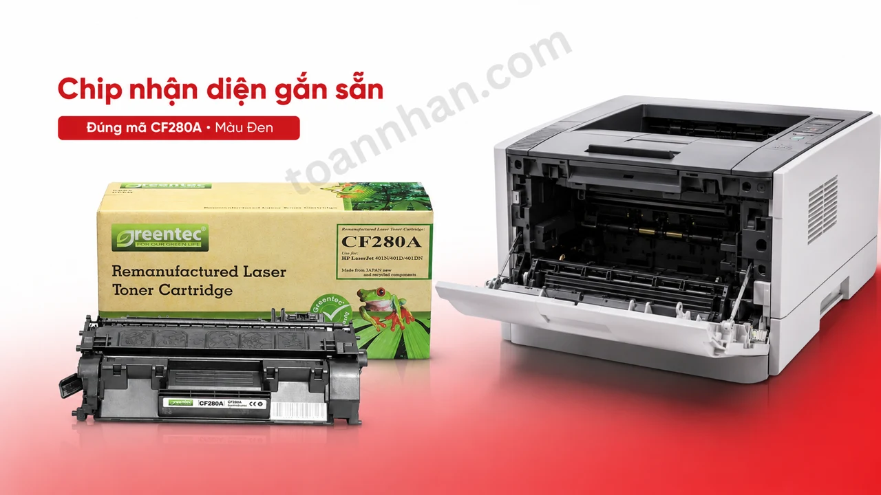 Hộp mực Greentec HP CF280A màu Đen có chip nhận diện cạnh máy in tương thích