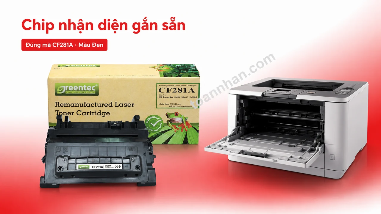 Hộp mực Greentec HP CF281A màu Đen có chip nhận diện cạnh máy in tương thích