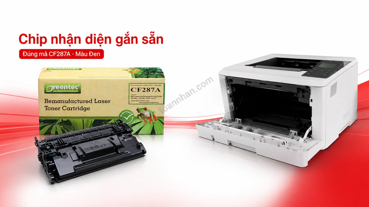 Hộp mực Greentec HP CF287A màu Đen có chip nhận diện cạnh máy in tương thích