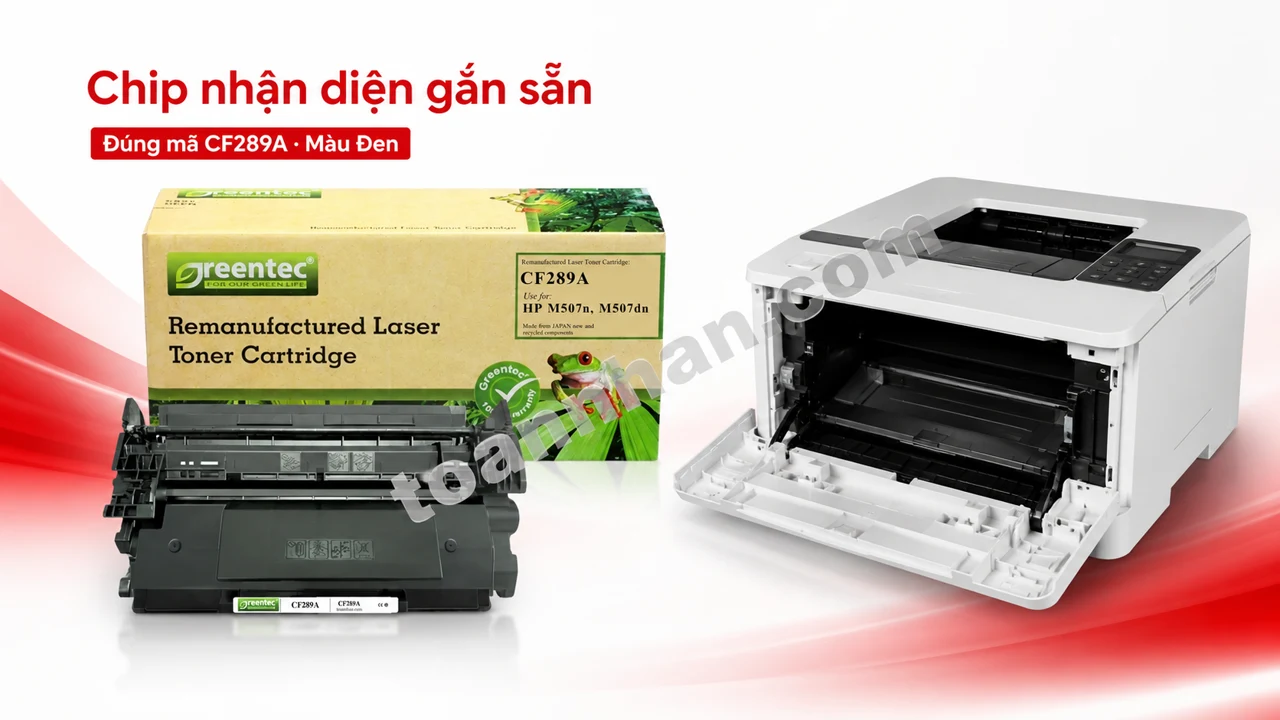 Hộp mực Greentec HP CF289A màu Đen có chip nhận diện cạnh máy in tương thích